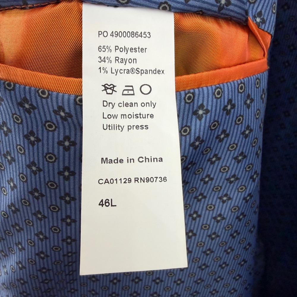TALLIA Mens 46L Navy Blue Grid Pattern Blazer Poly Blend Stretch Jacket 2 Button - Picture 9 of 14